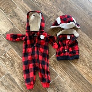 Plaid onsie and hat with vest
